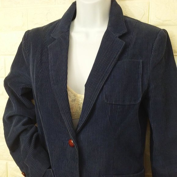 Vintage 80s Corduroy Blazer 2-Button Sport Jacket S/M Pockets Urban Preppy Navy - Picture 4 of 8